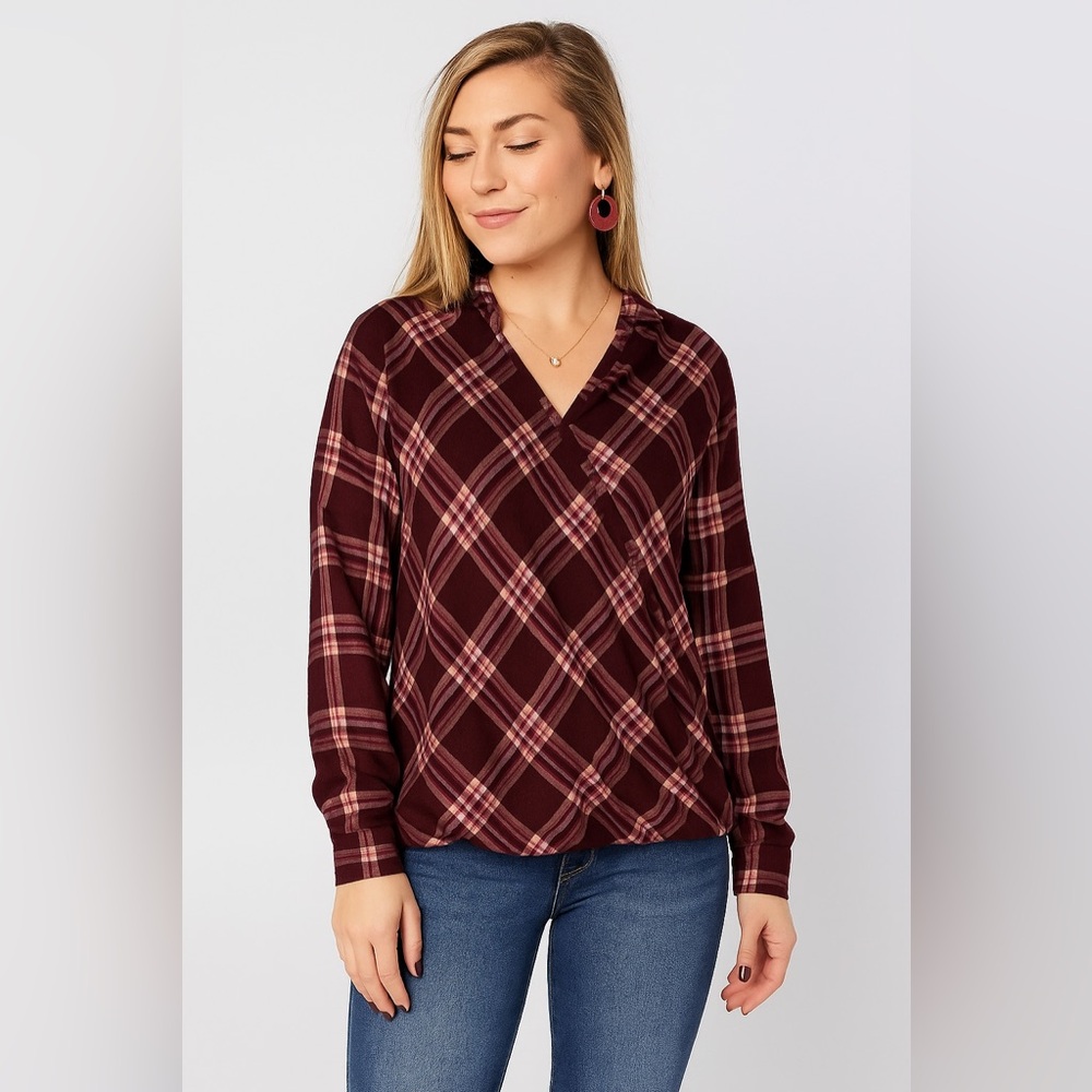 Francesca’s Plaid Wrap Blouse - XS